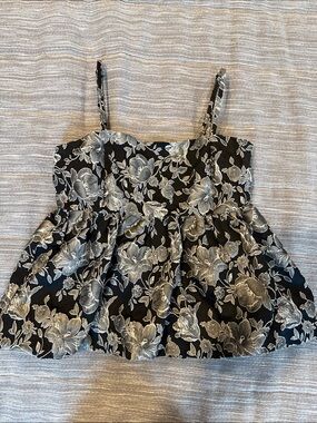 Steve Madden Black and Silver Floral Spaghetti Strap Peplum Camisole